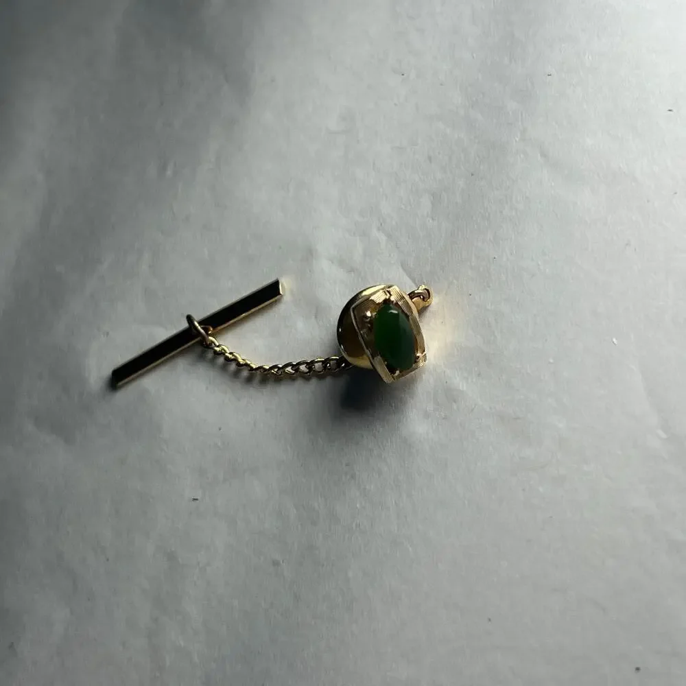 Tie Tacks Jade Yellow Gold plated tie tacks and lapel pin